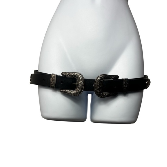 Statement Belt Unbranded Double Buckle Western Belt One Size Black Silver